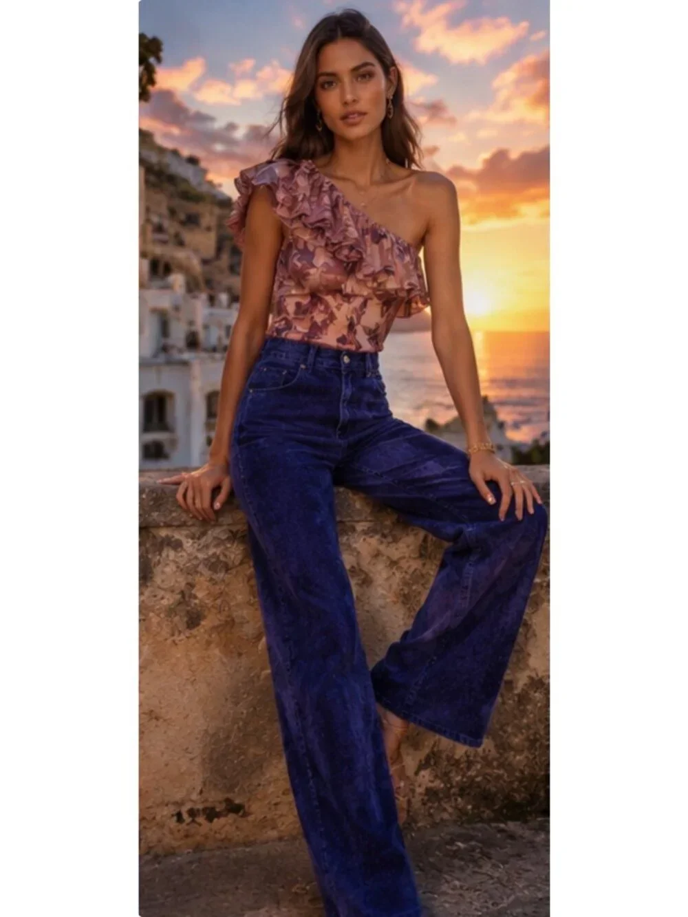 Free People Tinsley Baggy High Rise Velvet Crushed Jeans In Blue Size 26 New